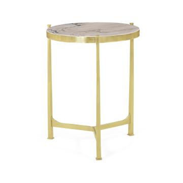 *Table* Medium Round Lamp Table with Brass Base - Blanco Equador Marble