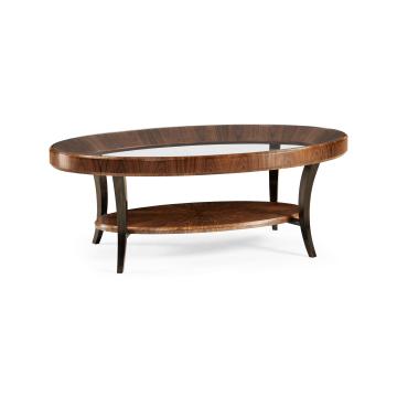 Oval Coffee Table Glass Topped Satin