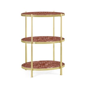 *Table* Large Side Table Contemporary Three-Tier - Red Brazil Marble