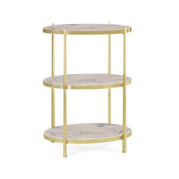 *Table* Large Side Table Contemporary Three-Tier - Blanco Equador Marble