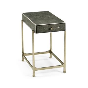 Side Table with Drawer Contemporary in Anthracite Shagreen - Silver