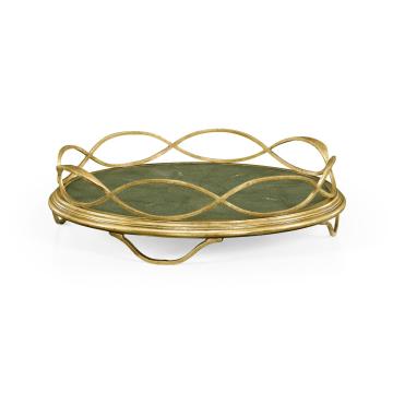 Green faux shagreen & gilded iron circular tray