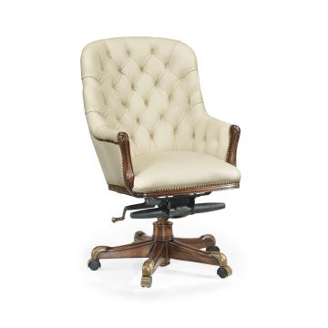 Office Chair Chesterfield High Back in Walnut - Cream Leather