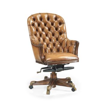 Office Chair Chesterfield High Back in Walnut - Antique Chestnut Leather