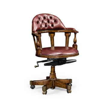Desk Chair Captain Style in Walnut - Red Leather