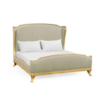 Super King Bed Frame Louis XV in Gold Leaf - Duck Egg Silk