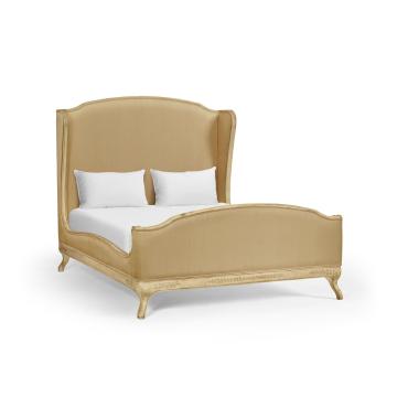 King Bed Frame Louis XV in Limed Tulip Wood - Muscatelle Silk
