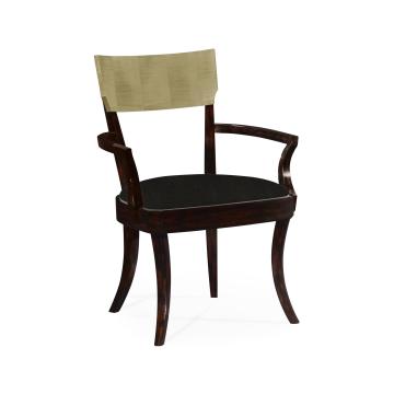 Dining Chair with Arms Art Deco in Champagne - Chocolate Leather