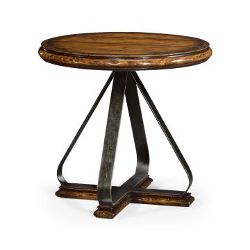 Round Side Table Wrought Iron in Rustic Walnut