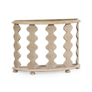 *Table* Demilune Console Table Eclectic with Marble Top - Limed Acacia