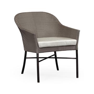 Rounded Back Mocha Steel & Dark Grey Rattan Dining Chair with Cushion