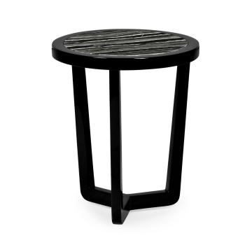 *Table* Small Black Gloss Side Table with Marble Top