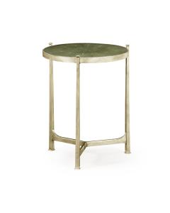 Round End Table Contemporary in Green Shagreen - Silver