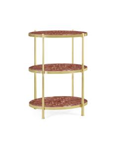 Large Side Table Contemporary Three-Tier - Red Brazil Marble