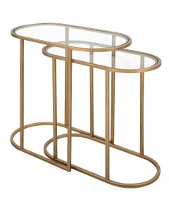 Slide Nesting Side Tables Brass & Glass